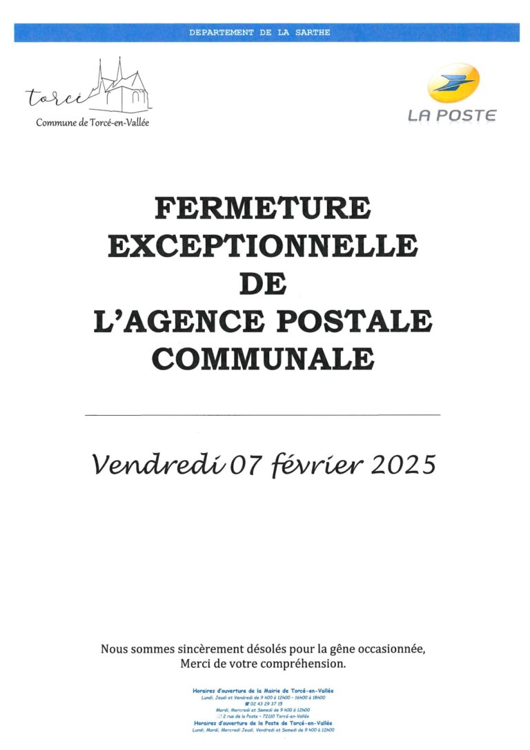 Lire la suite à propos de l’article Fermeture La poste le 07 Février 2025