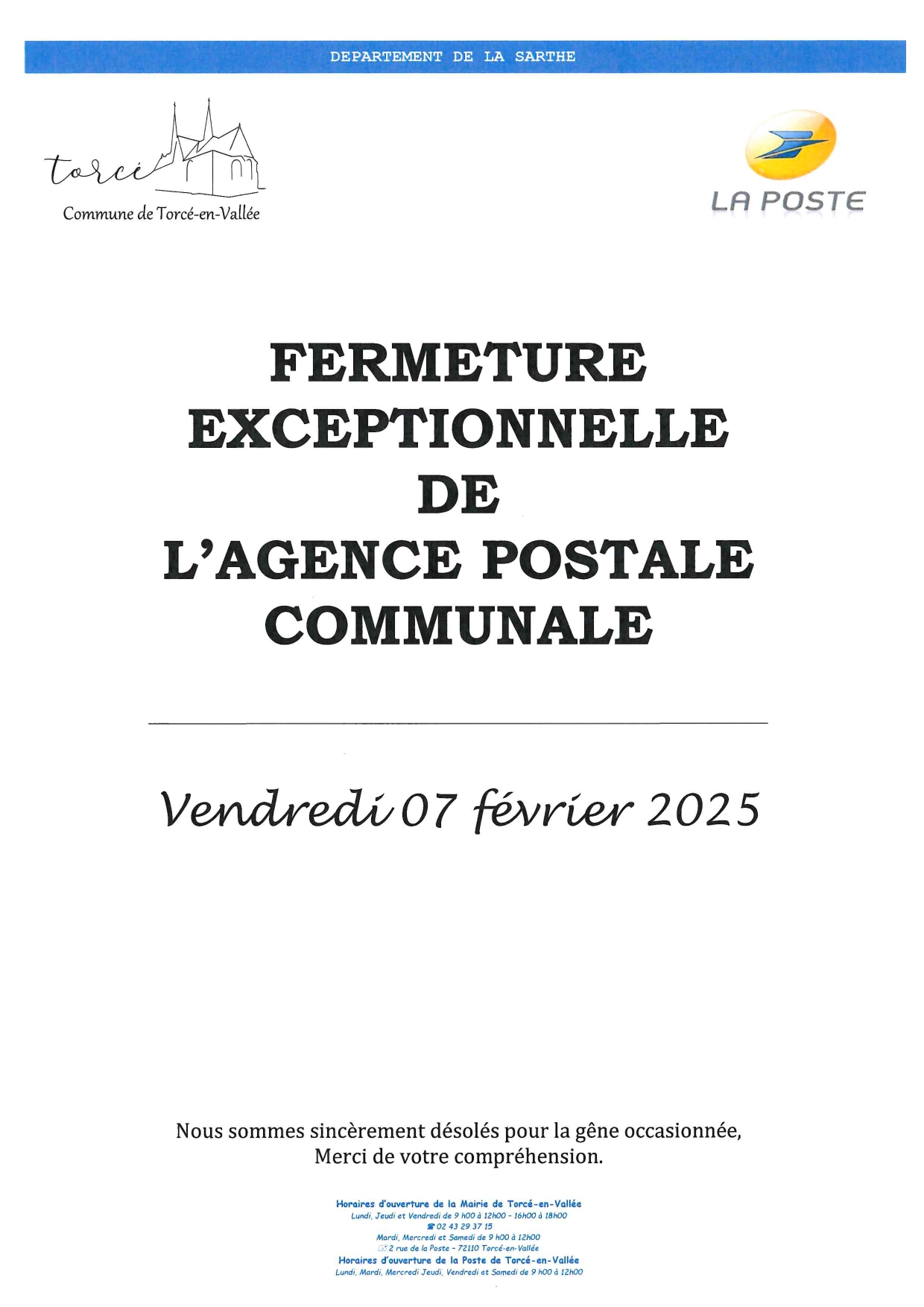 Lire la suite à propos de l’article Fermeture La poste le 07 Février 2025