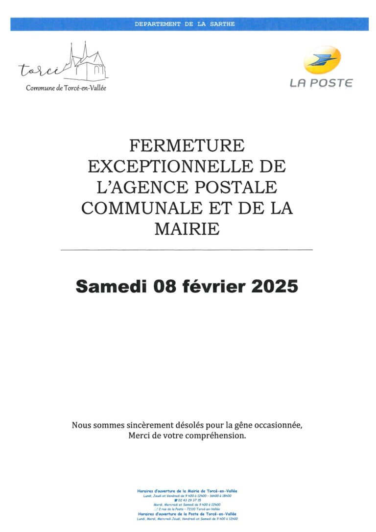 Lire la suite à propos de l’article Fermeture La poste 08 Février 2025