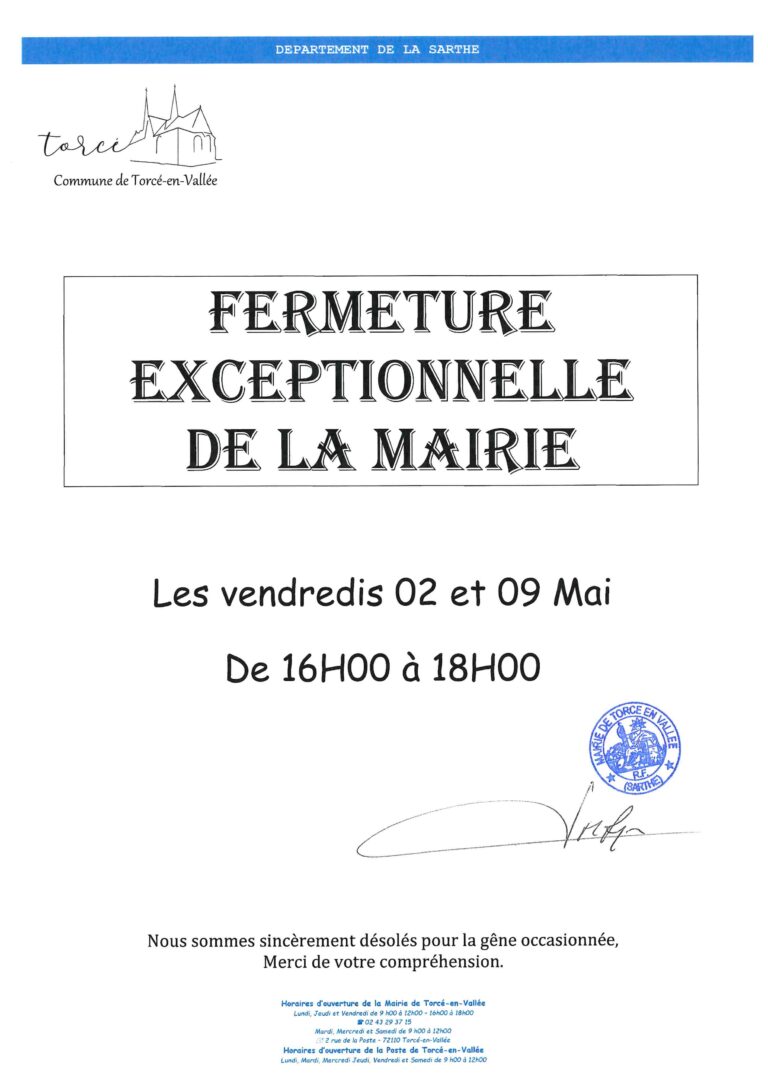 Lire la suite à propos de l’article Fermeture exceptionnelle de l’agence postale et la mairie les 02 et 09 mai 2025