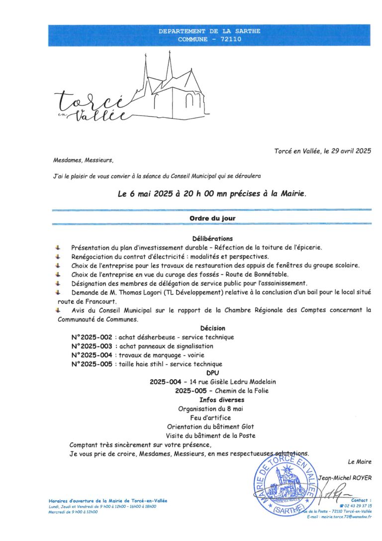 Lire la suite à propos de l’article Ordre du jour CM Mai