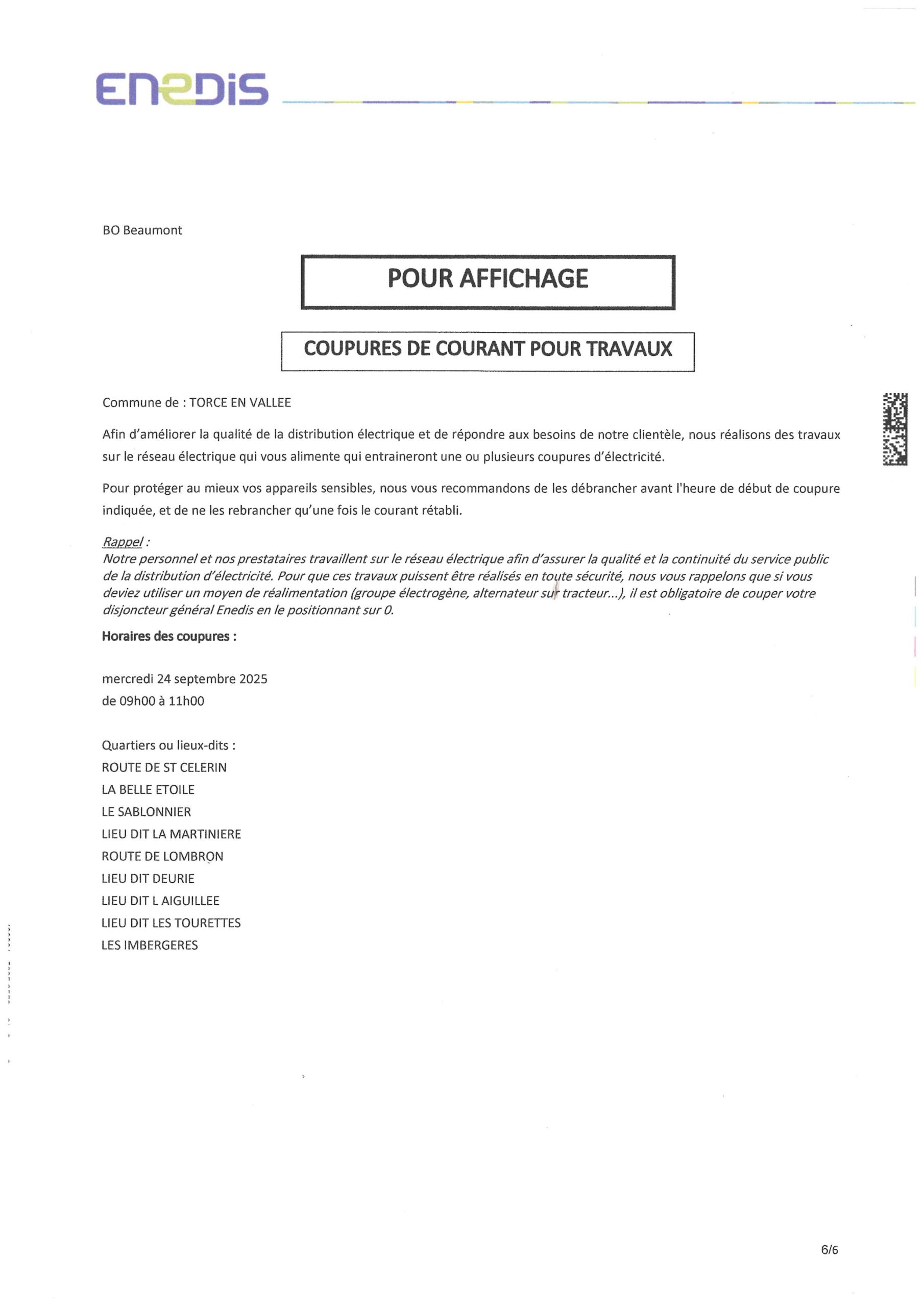 Lire la suite à propos de l’article COUPURES DE COURANT POUR TRAVAUX
