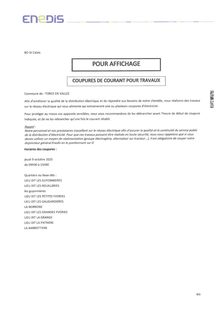 Lire la suite à propos de l’article COUPURES DE COURANT POUR TRAVAUX