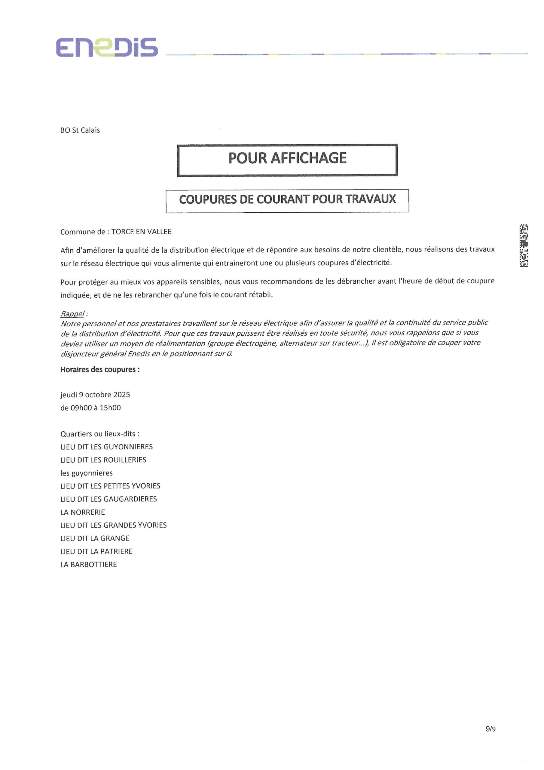 Lire la suite à propos de l’article COUPURES DE COURANT POUR TRAVAUX
