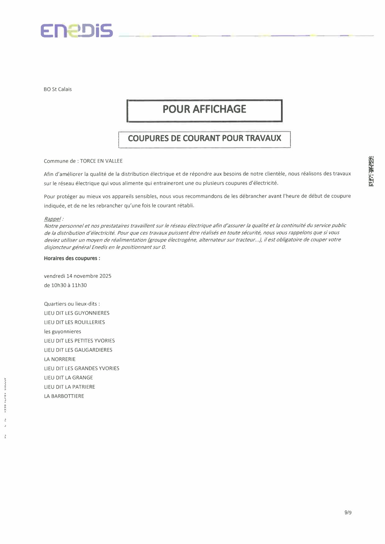 Lire la suite à propos de l’article COUPURES DE COURANT POUR TRAVAUX