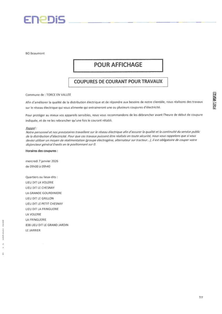 Lire la suite à propos de l’article COUPURES DE COURANT POUR TRAVAUX