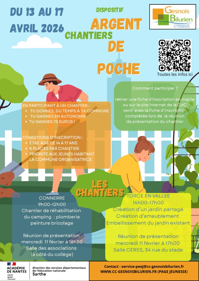 Lire la suite à propos de l’article Chantier Argent de poche AVRIL 2026
