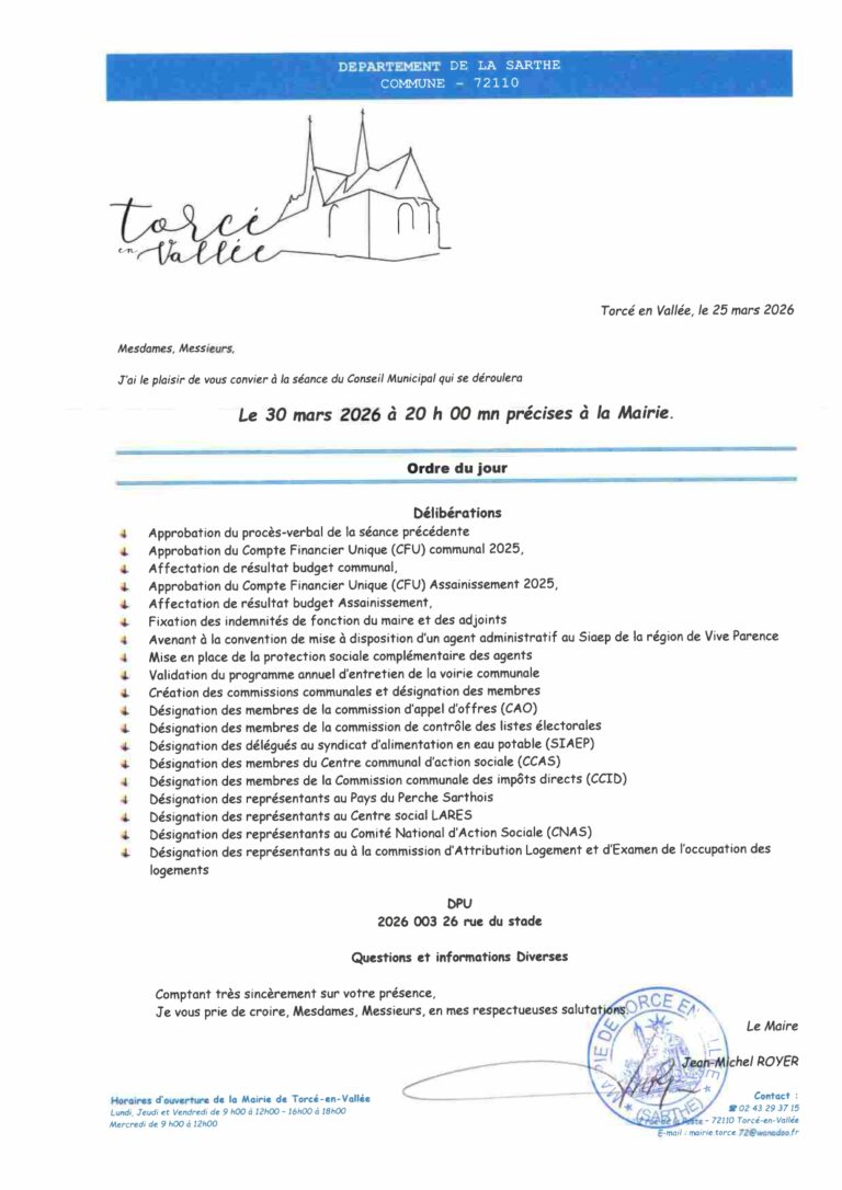 Lire la suite à propos de l’article CONVOCATION CM 30 MARS 2026