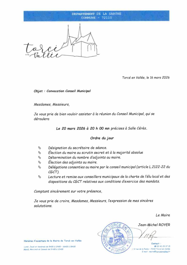 Lire la suite à propos de l’article CONVOCATION CM MARS 2026