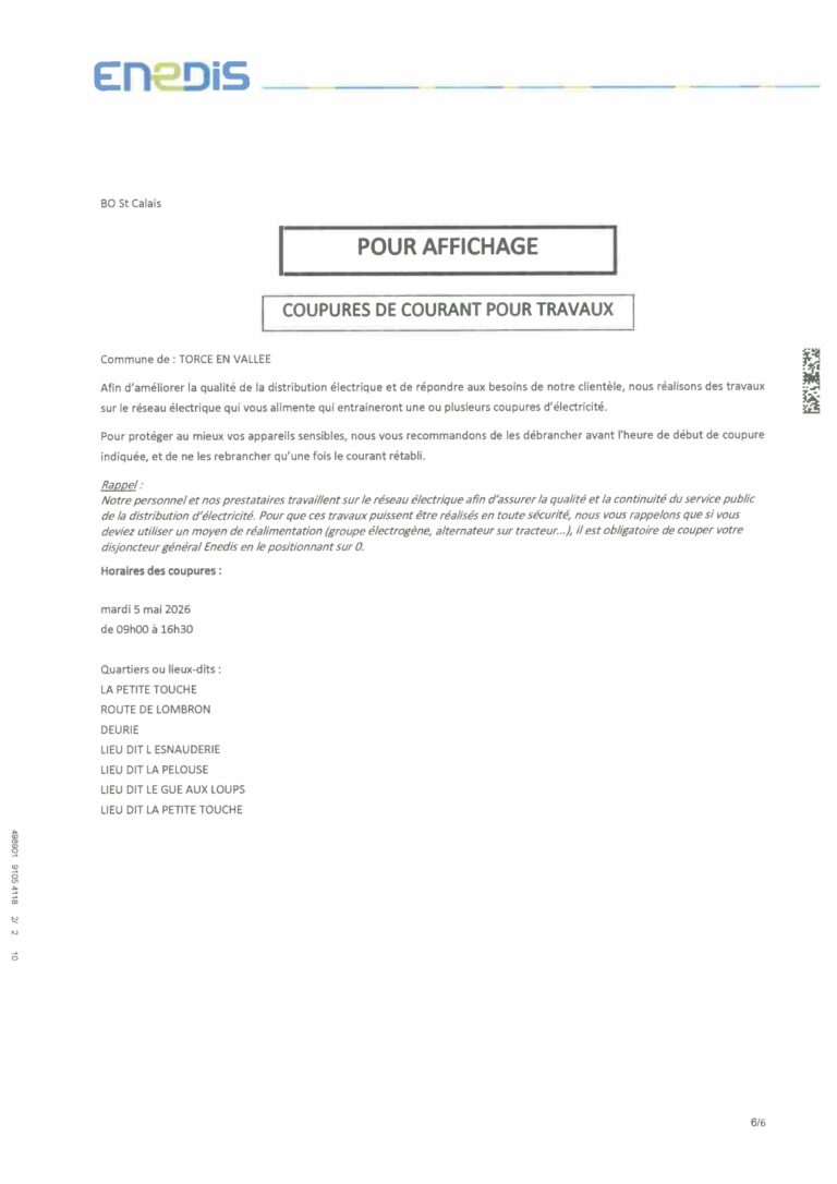 Lire la suite à propos de l’article COUPURES DE COURANT POUR TRAVAUX