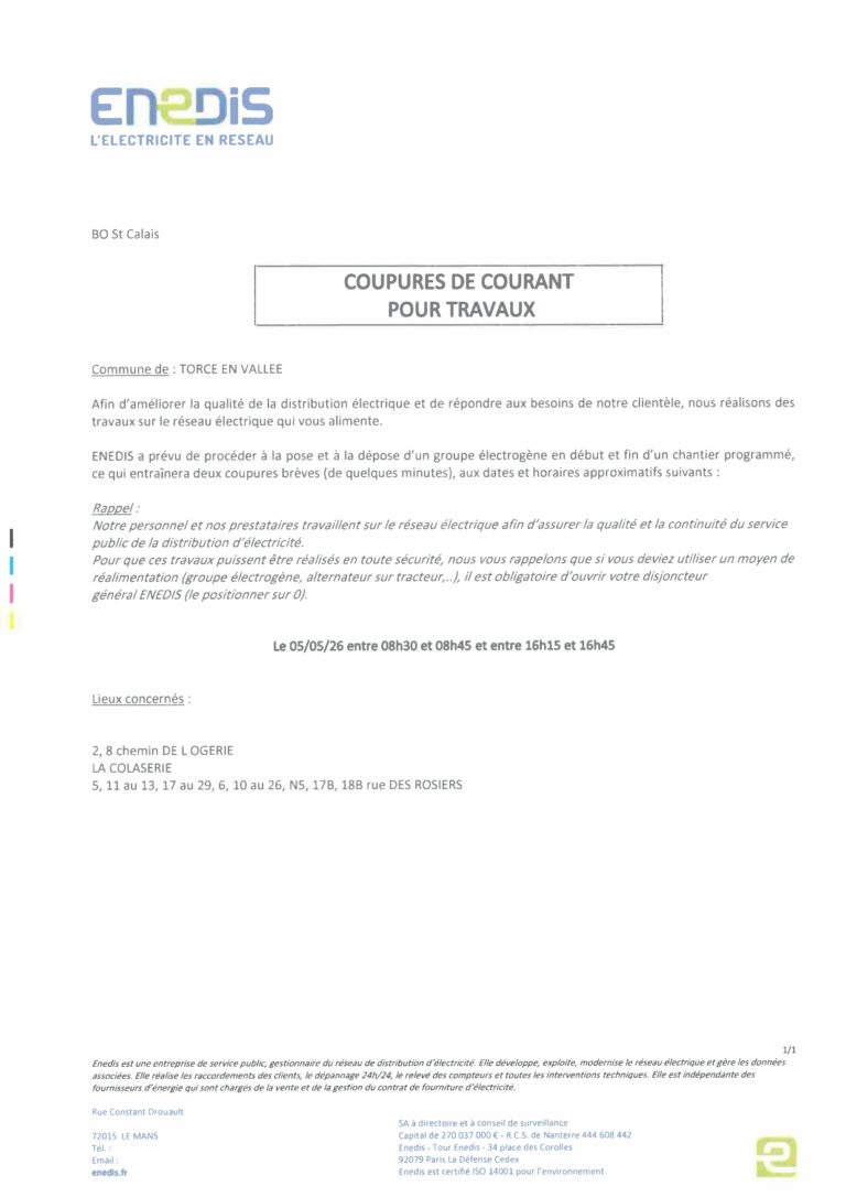 Lire la suite à propos de l’article COUPURES DE COURANT POUR TRAVAUX