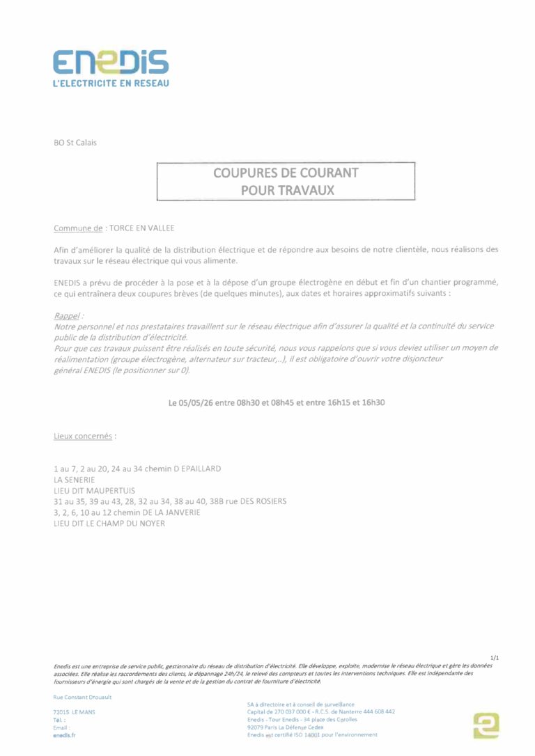 Lire la suite à propos de l’article COUPURES DE COURANT POUR TRAVAUX