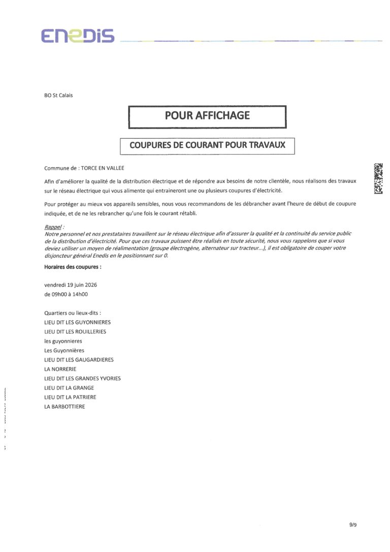 Lire la suite à propos de l’article COUPURES DE COURANT POUR TRAVAUX