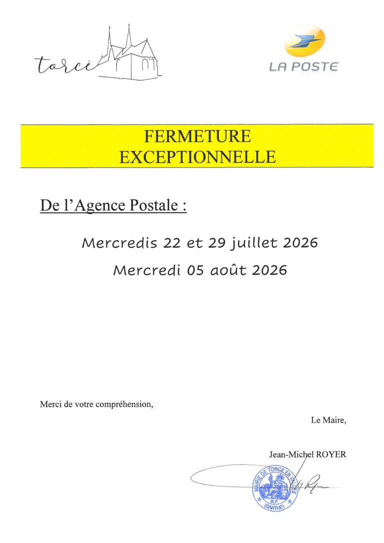 Lire la suite à propos de l’article FERMETURE EXEPTIONNELLE AGENCE POSTALE