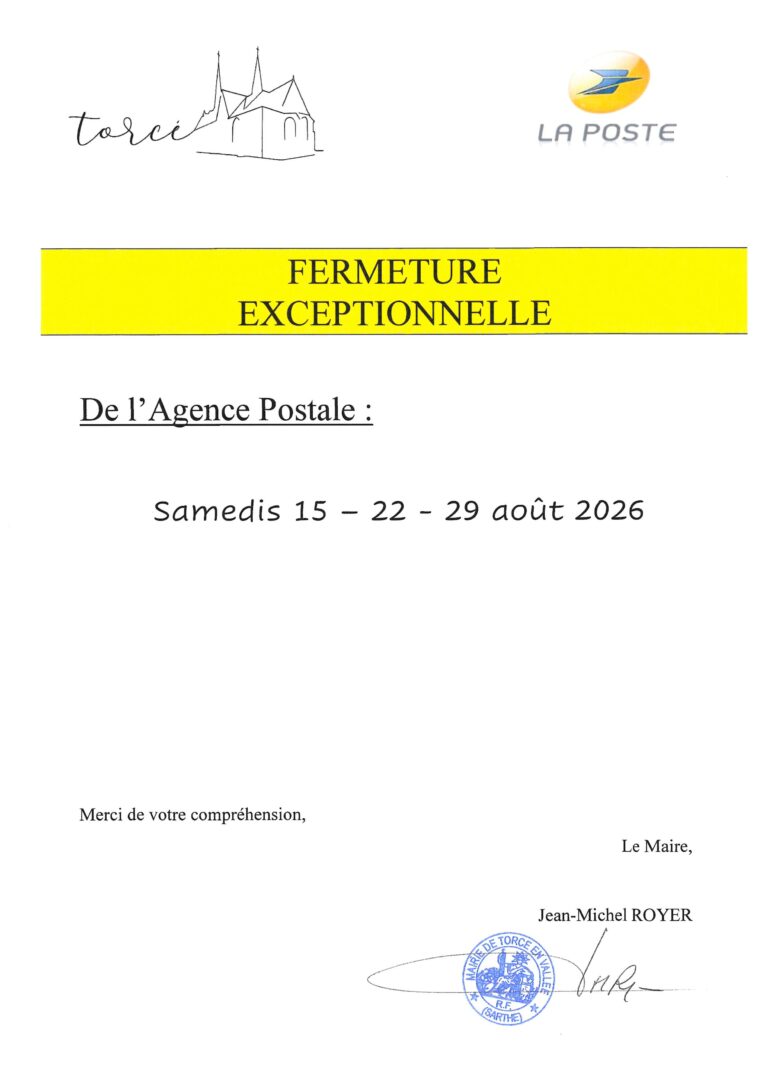 Lire la suite à propos de l’article FERMETURE EXEPTIONNELLE AGENCE POSTALE